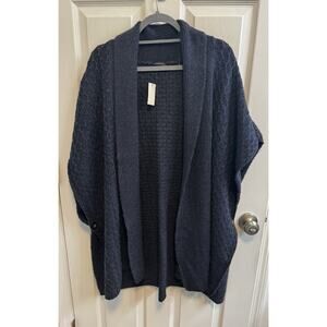 Talbots L/XL Blue Side Button Open Sweater Vest Shawl Collar Drop Shoulder